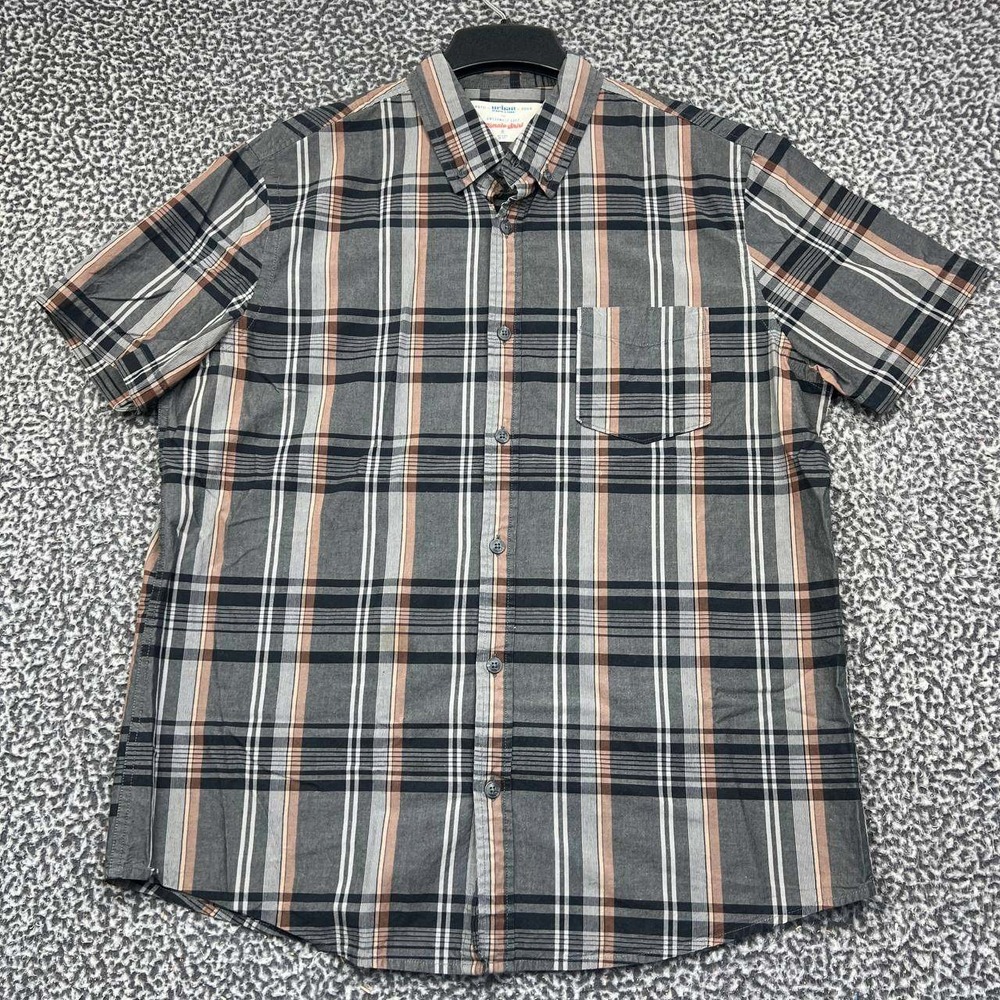 Urban Pipeline Button Down Shirt Men XL Gray Plaid Short Sleeve Pocket Cotton